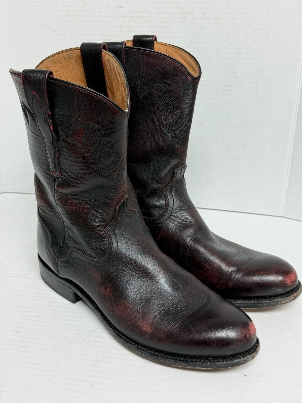 El Dorado Men's Handmade Cherry Vanquished Calf Roper Cowboy Boots Round Toe 9D